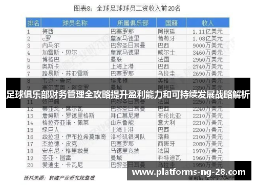 足球俱乐部财务管理全攻略提升盈利能力和可持续发展战略解析 足球俱乐部财务管理全攻略提升盈利能力和可持续发展战略解析