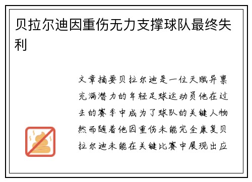 贝拉尔迪因重伤无力支撑球队最终失利 贝拉尔迪因重伤无力支撑球队最终失利